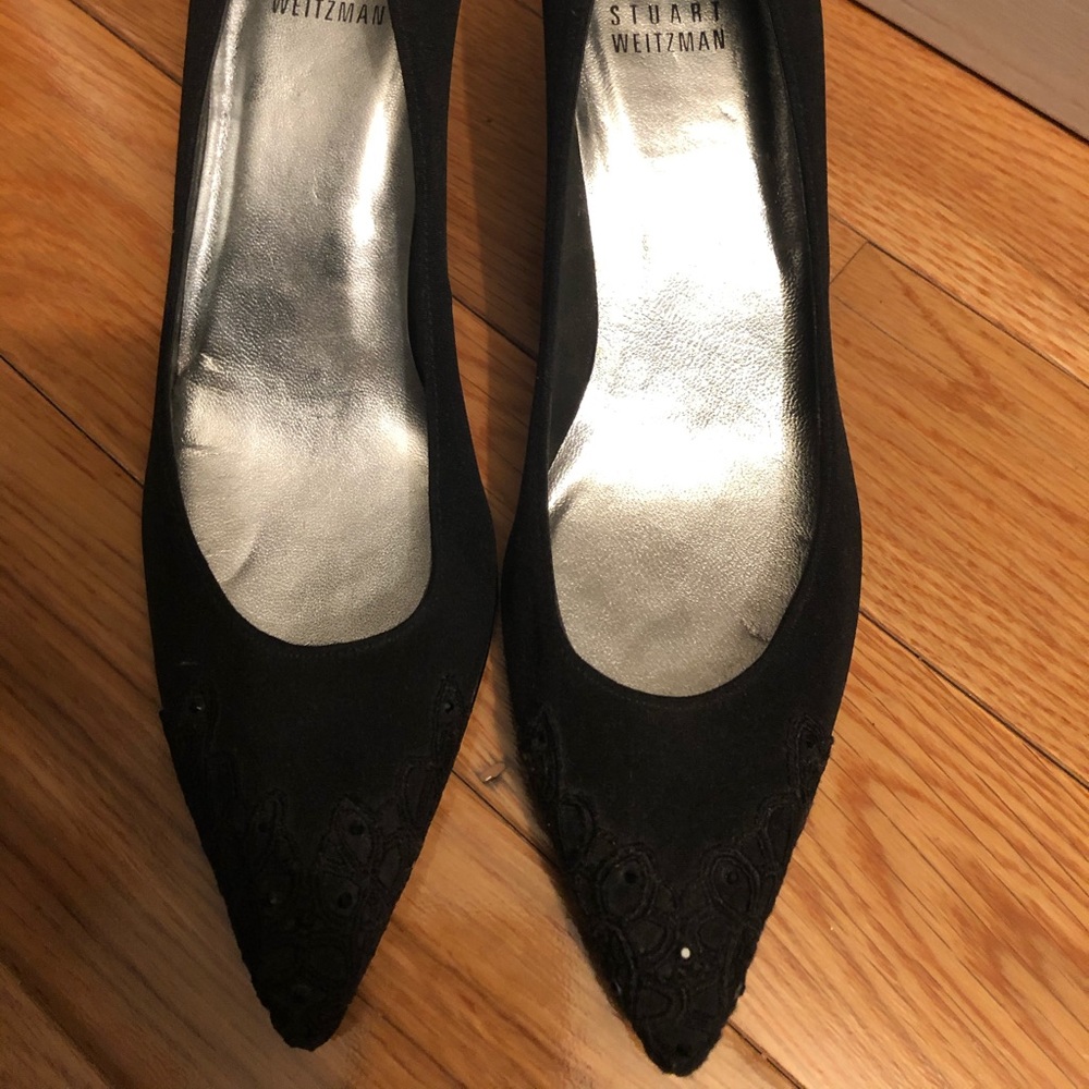 Formal black kitten heels w/ lace and black stones